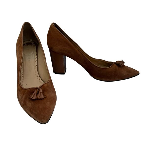 Charlotte Olympia Brown Suede Tasseled Pointed Toe Block Heeled Pumps Size 41 - Picture 1 of 9